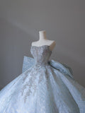 Niulatu Ball Gown Strapless Neckline Long Sequin Light Sky Blue Long Wedding Dresses Brides Dress SD1658