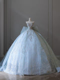Niulatu Ball Gown Strapless Neckline Long Sequin Light Sky Blue Long Wedding Dresses Brides Dress SD1658