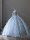 Niulatu Ball Gown Strapless Neckline Long Sequin Light Sky Blue Long Wedding Dresses Brides Dress SD1658