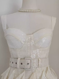 Niulatu A line Straps White Sequin Travel Vacation Dresses Short Birthday Dress SD165