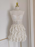 Niulatu A line Straps White Sequin Travel Vacation Dresses Short Birthday Dress SD165