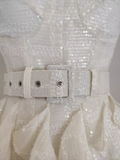 Niulatu A line Straps White Sequin Travel Vacation Dresses Short Birthday Dress SD165