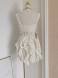Niulatu A line Straps White Sequin Travel Vacation Dresses Short Birthday Dress SD165