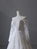 Niulatu A line Off The Shoulder White Lace Long Wedding Dresses Brides Dress SD1660