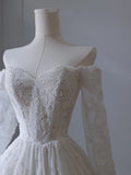 Niulatu A line Off The Shoulder White Lace Long Wedding Dresses Brides Dress SD1660