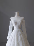 Niulatu A line Off The Shoulder White Lace Long Wedding Dresses Brides Dress SD1660