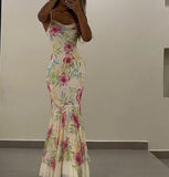 Niulatu Mermaid Spaghetti Straps Floor Length Floral Yellow Evening Dress Prom Dresses SD1661