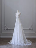 Niulatu A line High Neckline White Lace Long Wedding Dresses Brides Dress SD1662