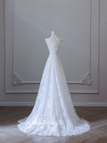 Niulatu A line High Neckline White Lace Long Wedding Dresses Brides Dress SD1662