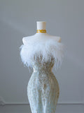 Niulatu Mermaid Strapless Neckline Long Sequin Light Sky Blue Long Wedding Dresses Brides Dress SD1662