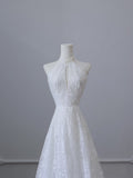 Niulatu A line High Neckline White Lace Long Wedding Dresses Brides Dress SD1662