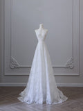 Niulatu A line High Neckline White Lace Long Wedding Dresses Brides Dress SD1662