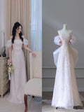 Niulatu A Line Off The Shoulder Sequin Pink Floor Length Evening Dress Prom Dresses SD1647
