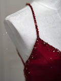 Niulatu Mermaid Spaghetti Straps Floor Length Burgundy Satin Backless Prom Dresses SD1667