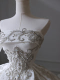 Niulatu Ball Gown Strapless Sleeveless Pleats White Satin Wedding Dress SD1664