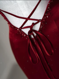 Niulatu Mermaid Spaghetti Straps Floor Length Burgundy Satin Backless Prom Dresses SD1667