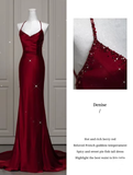 Niulatu Mermaid Spaghetti Straps Floor Length Burgundy Satin Backless Prom Dresses SD1667