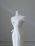 Niulatu Sheath High Neckline White Sequin Long Wedding Dresses Brides Dress SD1669