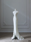 Niulatu Sheath High Neckline White Sequin Long Wedding Dresses Brides Dress SD1669