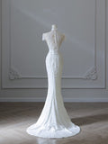 Niulatu Sheath High Neckline White Sequin Long Wedding Dresses Brides Dress SD1669