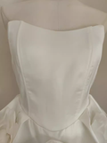 Niulatu A line Sweetheart White Satin Holiday Dresses Short Birthday Dress Pleated Three-dimensional Flowers SD166