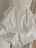 Niulatu A line Sweetheart White Satin Holiday Dresses Short Birthday Dress Pleated Three-dimensional Flowers SD166