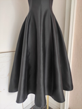 Niulatu A line Spaghetti Straps Black Vacation Dress Satin Women Dresses SD169