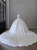 Niulatu Ball Gown Strapless Sleeveless Pleats White Satin Lace Wedding Dress Bridal Dresses SD1701