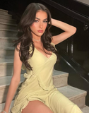 Niulatu Mermaid Straps Floor Length Slit Yellow Evening Dress Prom Dresses SD1703