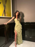 Niulatu Mermaid Straps Floor Length Slit Yellow Evening Dress Prom Dresses SD1703