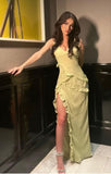 Niulatu Mermaid Straps Floor Length Slit Yellow Evening Dress Prom Dresses SD1703