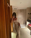 Niulatu Mermaid Spaghetti Straps Sequin Backless Floor Length Evening Dress Prom Dresses SD1705