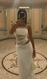 Niulatu 2 Pieces Spaghetti Straps White Floor Length Evening Dress Prom Dresses SD1706
