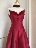 Niulatu A line Spaghetti Straps Burgundy Vacation Dress Satin Women Dresses SD170