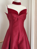 Niulatu A line Spaghetti Straps Burgundy Vacation Dress Satin Women Dresses SD170