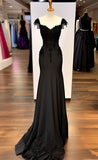 Niulatu Mermaid Straps Chiffon Black Lace Evening Dress Prom Dresses SD1714