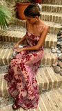 Niulatu A Line Spaghetti Straps Floor Length Floral Evening Dress Prom Dresses SD1719