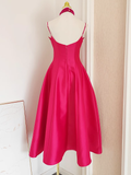 Niulatu A line Spaghetti Straps Hot Pink Vacation Dress Satin Women Dresses SD171