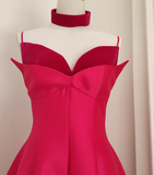 Niulatu A line Spaghetti Straps Hot Pink Vacation Dress Satin Women Dresses SD171