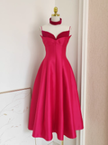 Niulatu A line Spaghetti Straps Hot Pink Vacation Dress Satin Women Dresses SD171