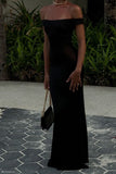 Niulatu Sheath Off The Shoulder Black Satin Evening Dress Prom Dresses SD1721
