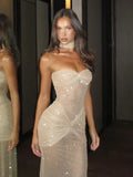 Niulatu Sheath Sweetheart Sequin Floor Length Champagne Evening Dress Prom Dresses SD1722