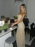 Niulatu Sheath Sweetheart Sequin Floor Length Champagne Evening Dress Prom Dresses SD1722
