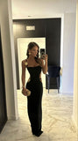 Niulatu Sheath Straps Black Long Evening Dress Prom Dresses SD1724