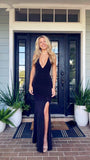 Niulatu Sheath Spaghetti Straps Black Slit Long Evening Dress Prom Dresses SD1729