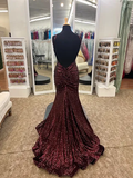 Niulatu Sheath Spaghetti Straps Sequin Backless Long Evening Dress Prom Dresses SD1730
