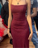 Niulatu Sheath Spaghetti Straps Burgundy Slit Long Evening Dress Prom Dresses SD1731