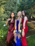 Niulatu Sheath Straps Burgundy Slit Long Evening Dress Prom Dresses SD1734