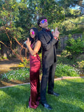 Niulatu Sheath Straps Burgundy Slit Long Evening Dress Prom Dresses SD1734