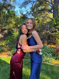 Niulatu Sheath Straps Burgundy Slit Long Evening Dress Prom Dresses SD1734